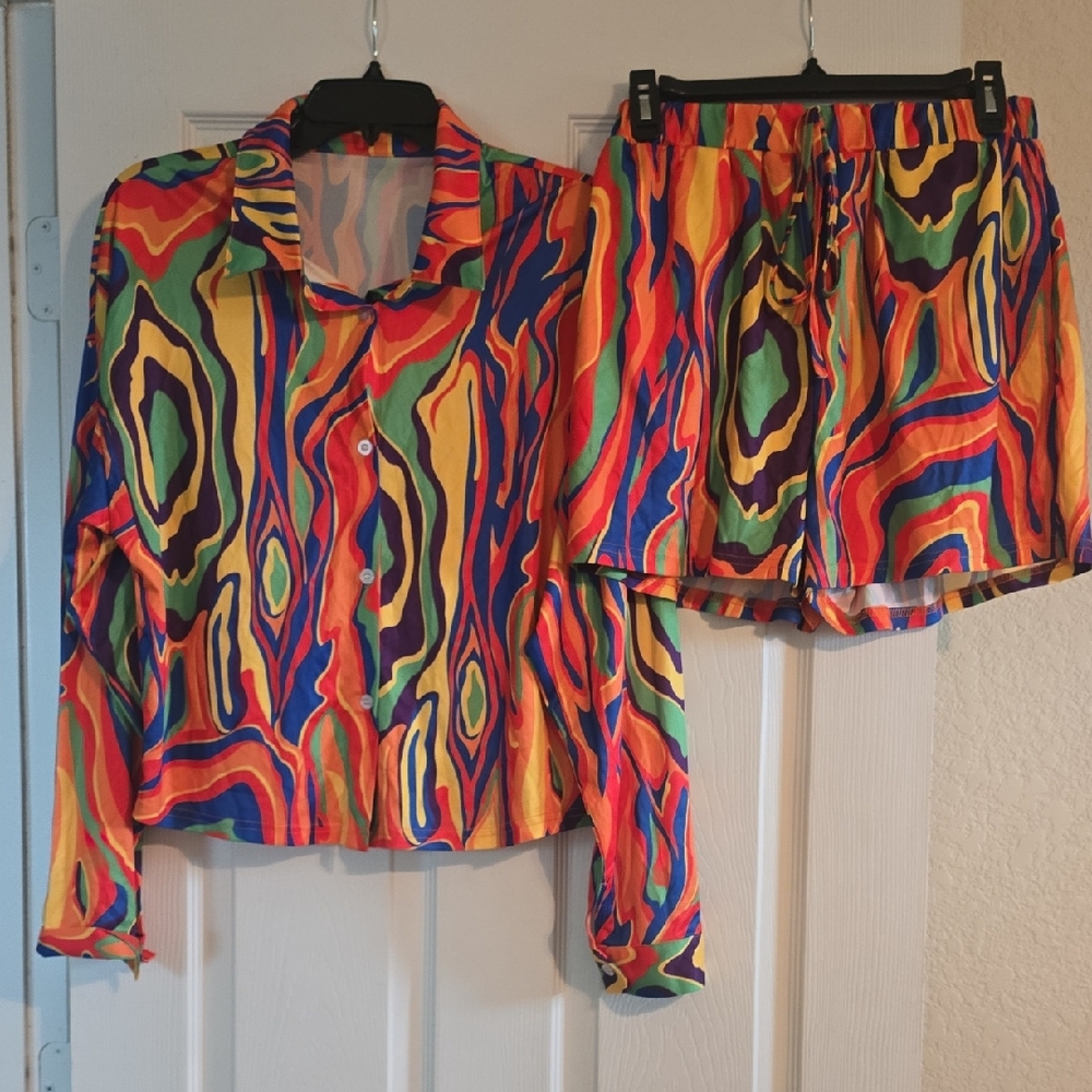 Colorful Abstract Women's Shirt and Shorts Set